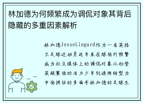 林加德为何频繁成为调侃对象其背后隐藏的多重因素解析